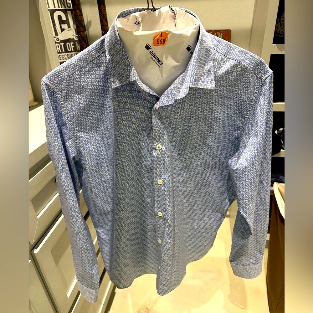 Salvatore Ferragamo Blue and White Patterned Shirt